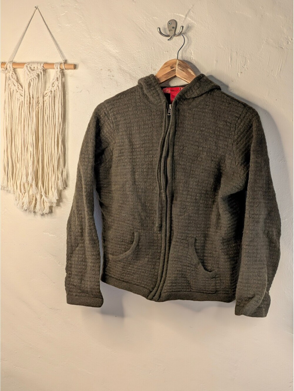 Vintage Skyr 100% Lambswool Boiled Wool Zip Hoodie Jacket L